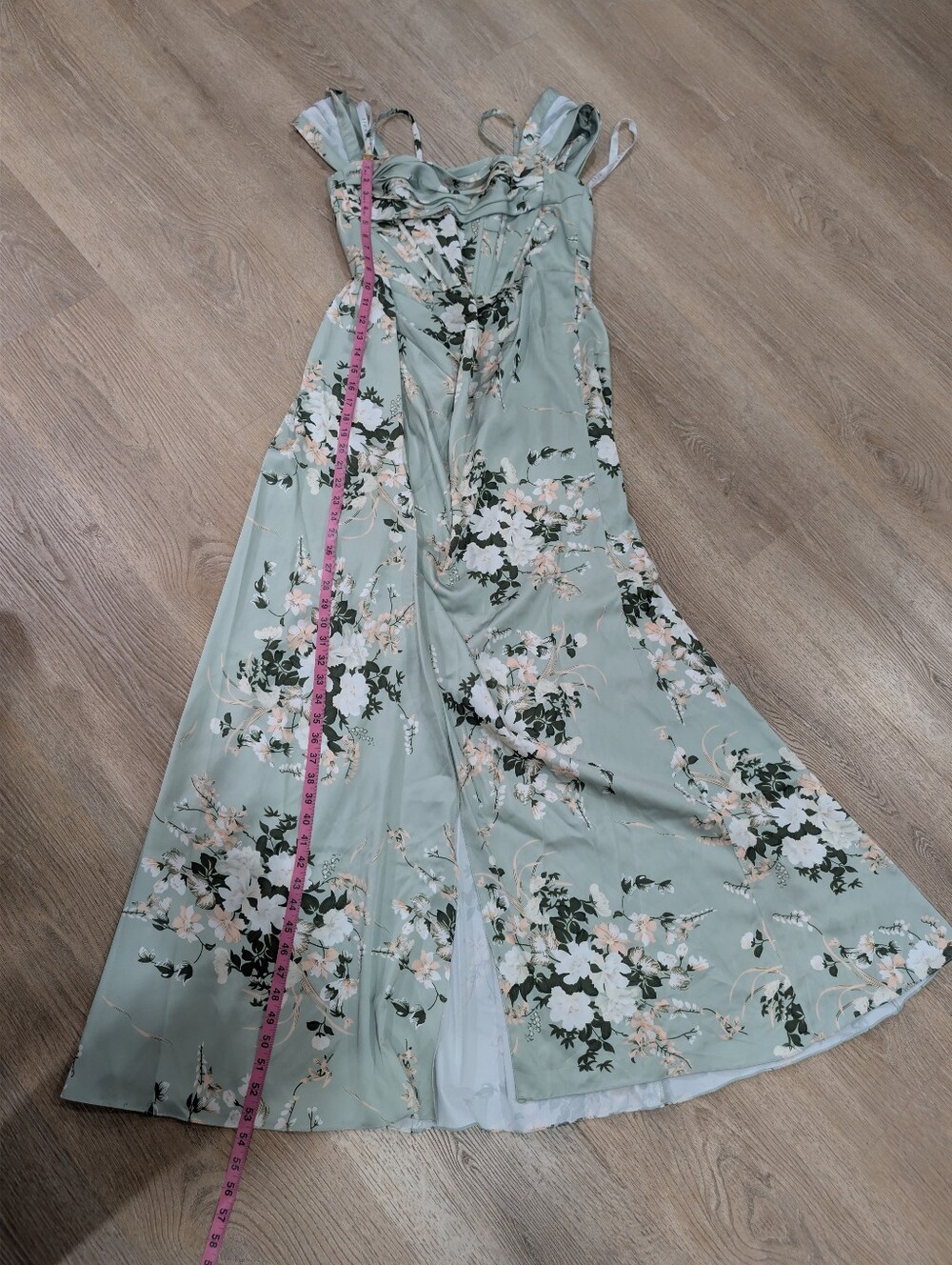 Azazie Sage Green Floral Satin Dress - Picture 6 of 7
